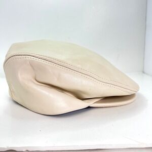 Park Royal Vintage Mens Genuine Leather Flat Cap Cream Driving Hat XL USA Made